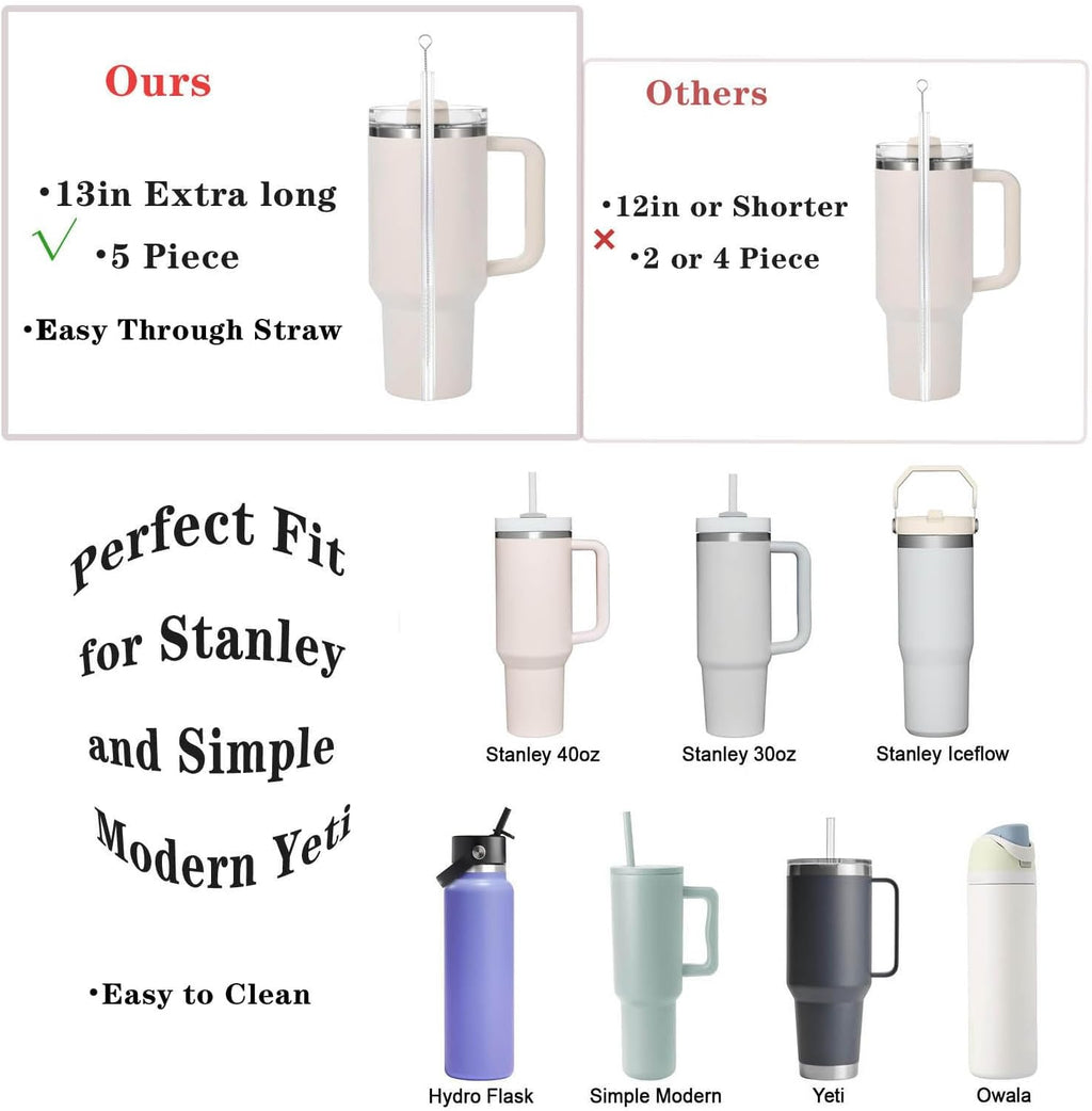 Straw Cleaner Brush Extra Long 13 inch for Stanley Yeti Tumbler Cup Straw Cleaner Brush Kit and 3 in 1 Cup Lid