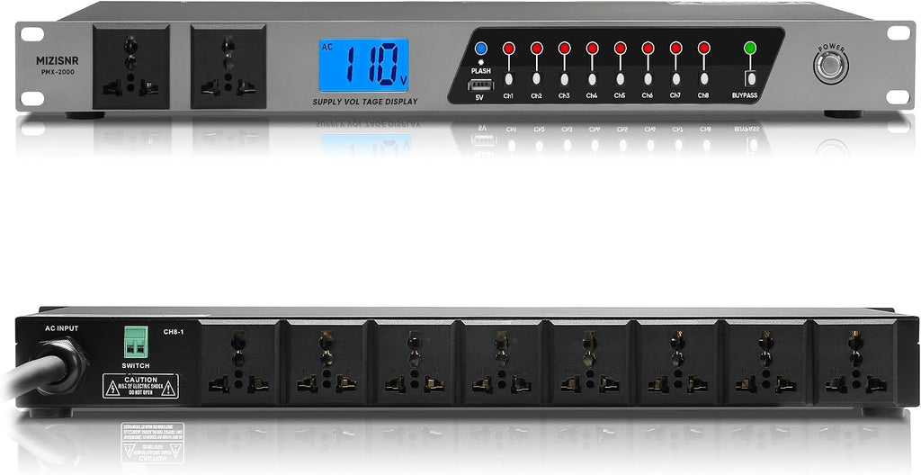 Power Conditioner, 20 Amps 10 Outlet Rack Mount Power Sequencer for Audio Equipment, 2000w Power Supply with 8