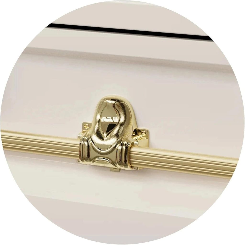 Elegant Orion Series Funeral Casket for Humans - Handcrafted Steel Casket, Luxurious White and Gold Finish & White
