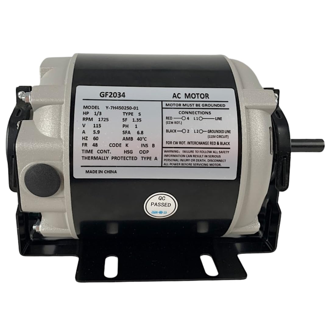 1/3 HP Belt Drive Blower Motor GF2034, 115V 1725 RPM, 48 Frame