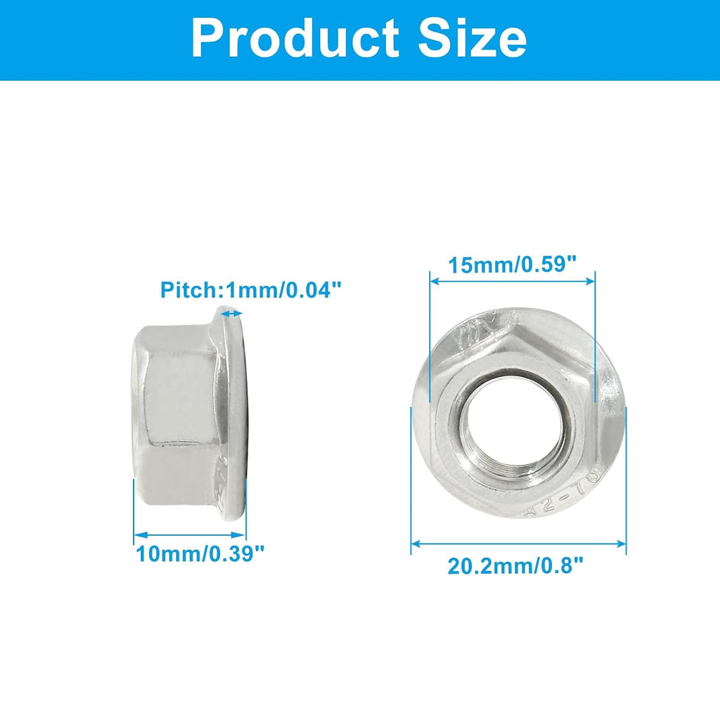 M10/1mm Serrated Flange Hex Nuts, 5Pcs