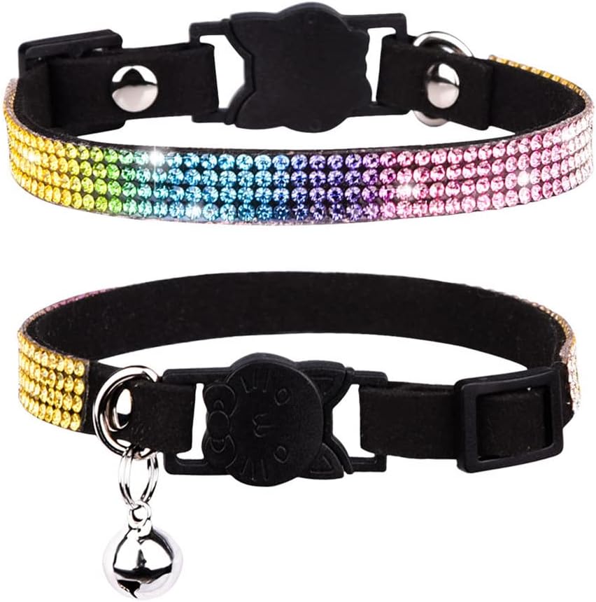 Black Kitten Collars with Bells Rhinestones Breakaway Cat Collar with Bell