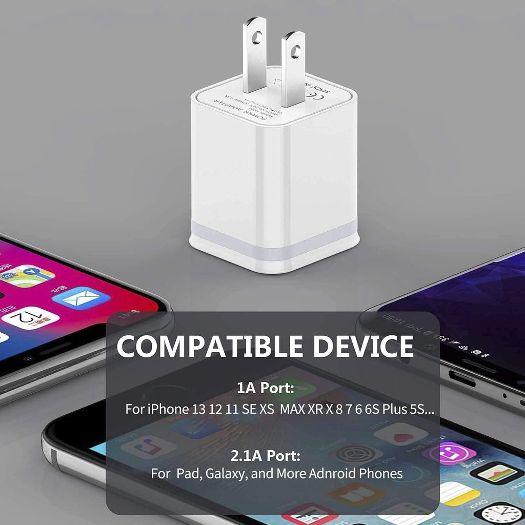 USB Wall Charger, LUOATIP 3-Pack 2.1A 5V Dual Port Cube Power Adapter Plug Block Charging Box Brick for iPhone 14 13