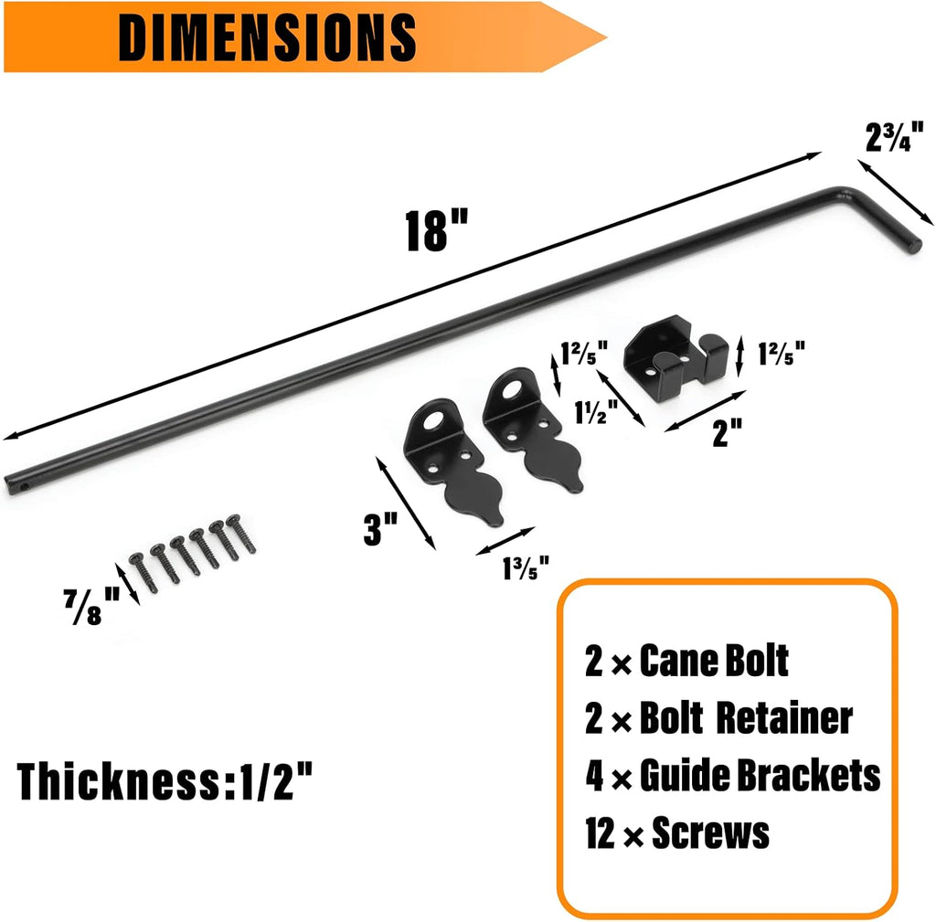 18" Heavy Duty Cane Bolt Drop Rod-Steel Gate Ground Latch Designed for Wood Metal Vinyl Gates or Double Doors Fence