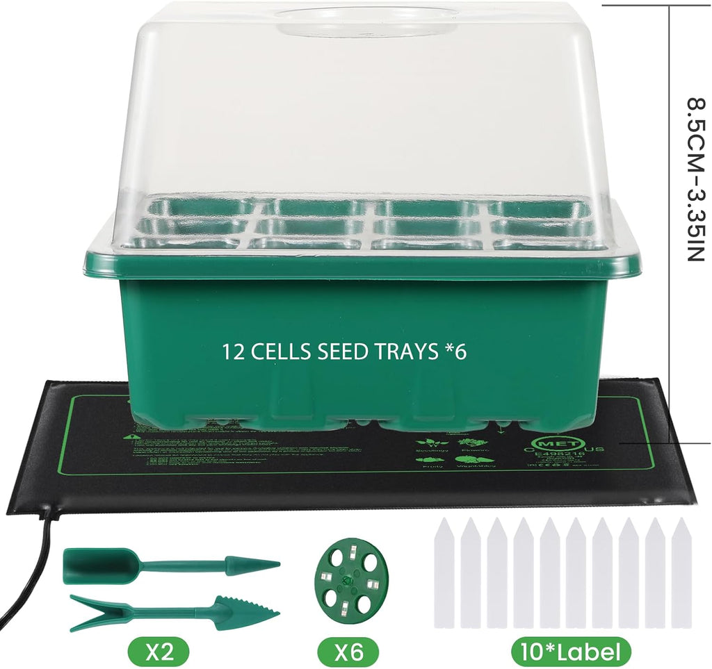 Seed Starter Trays with Grow Lights and Heat Mat, 72 Cells Seed Starter Kit with Lights, 3 Lighting Mode, 4 Timing