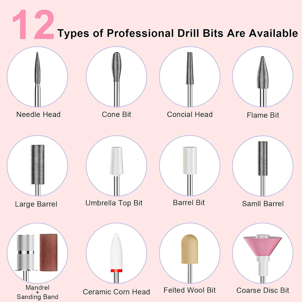 Professional Electric Nail Drill Kit, 40000RPM Rechargeable Nail File