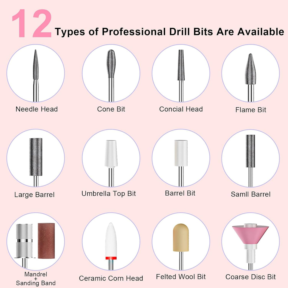 Professional Electric Nail Drill Kit, 40000RPM Rechargeable Nail File