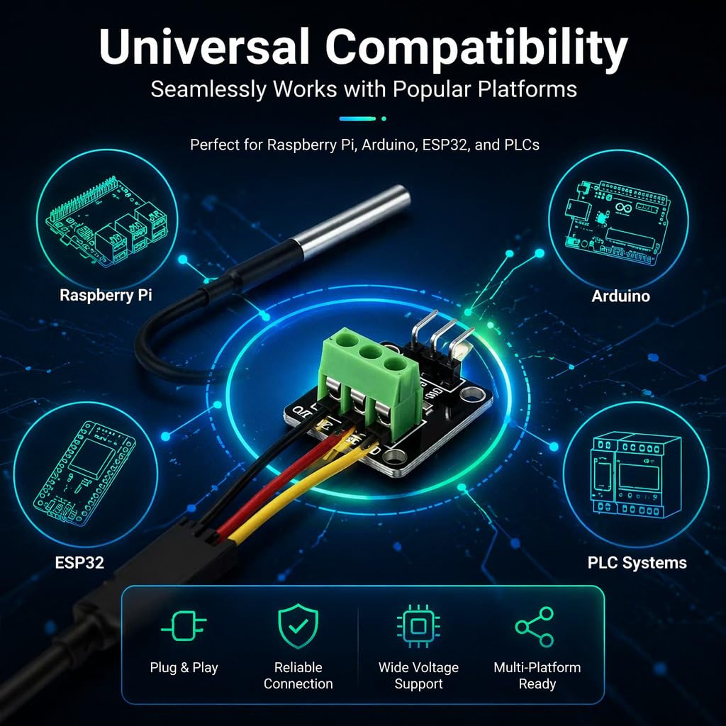 DS18B20 Waterproof Temperature Sensor Probe Moudle Kit Stainless Steel Probe for Raspberry Pi, 5 pcs, 1 Meter