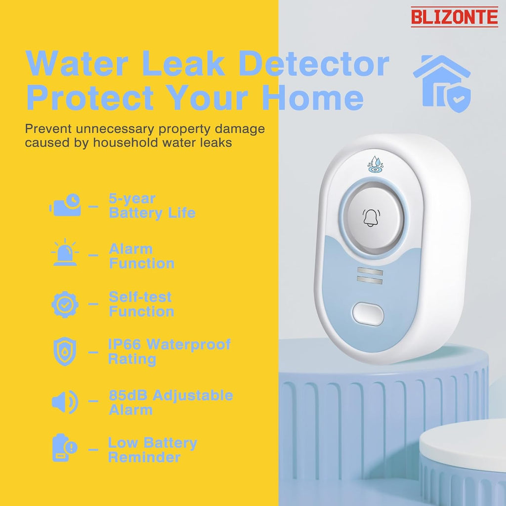 Water Leak Detector 5 Pack, 5-Year Battery Life, Water Alarm with Low Battery Warning, 100dB Loud Sound and Self-Test