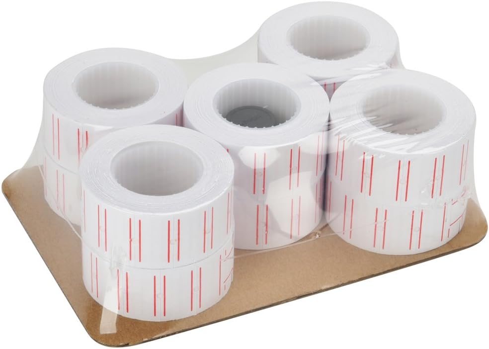 10 Rolls 6000 White Price Gun Labels for Mx-5500 - with Double Red Line Visibility, Refill Ink Roll & Disposable