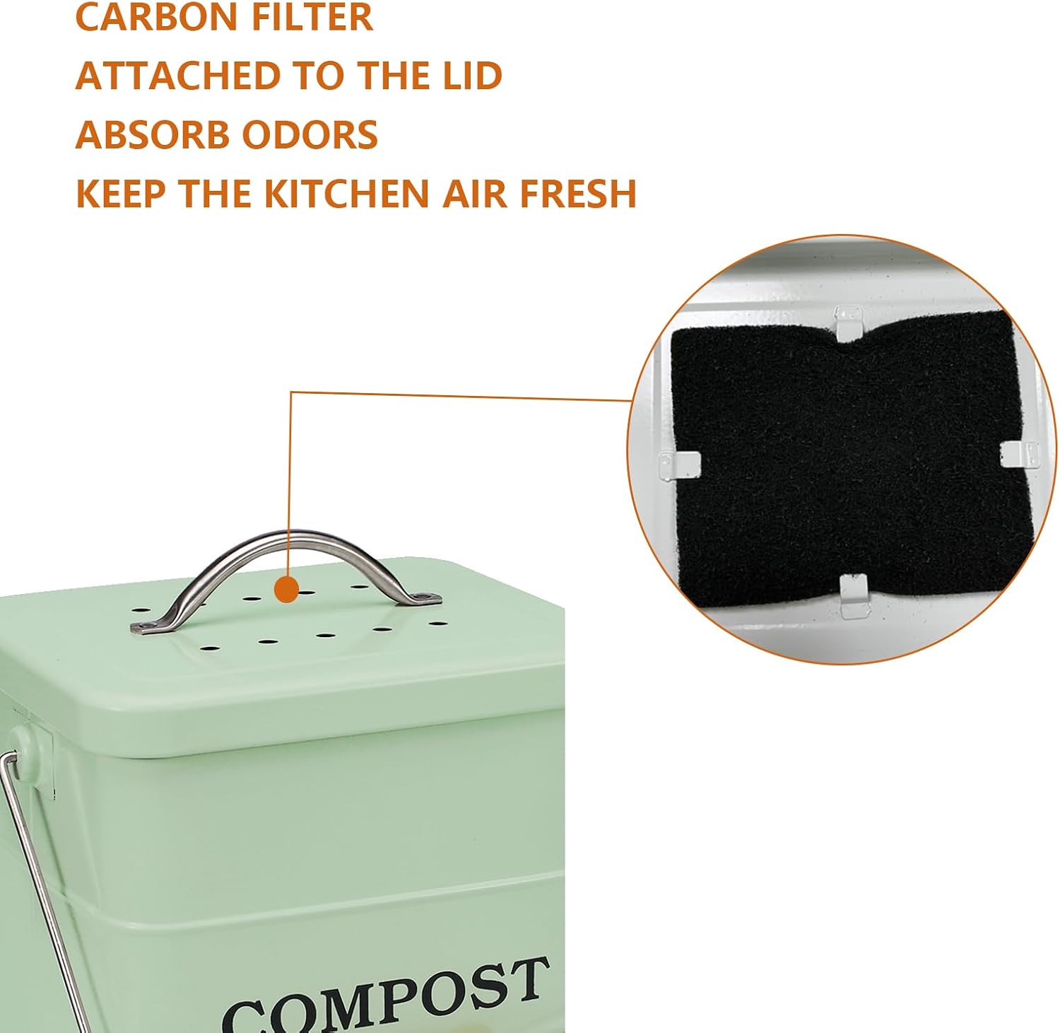 Stainless Steel Compost Bin for Kitchen Countertop Compost Bin,1 Gallon, Kitchen Trash Can -Includes Charcoal