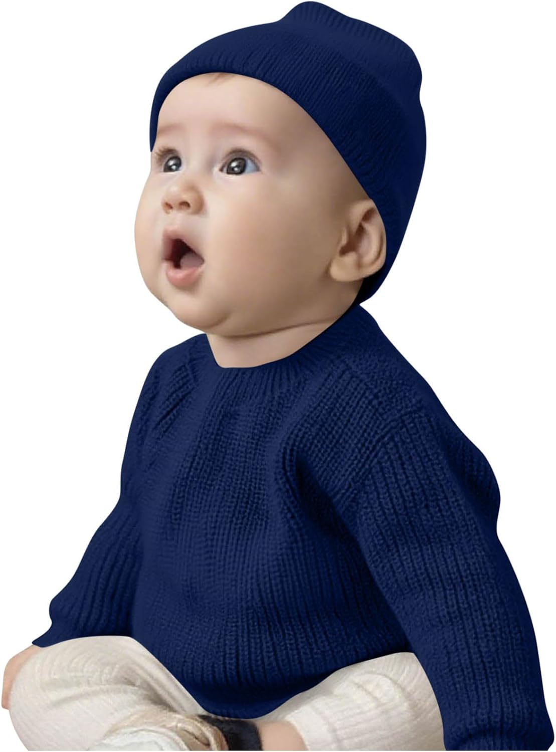 Toddler Girls Chunky Knit Sweater Crew Neck Long Sleeve Sweatshirts