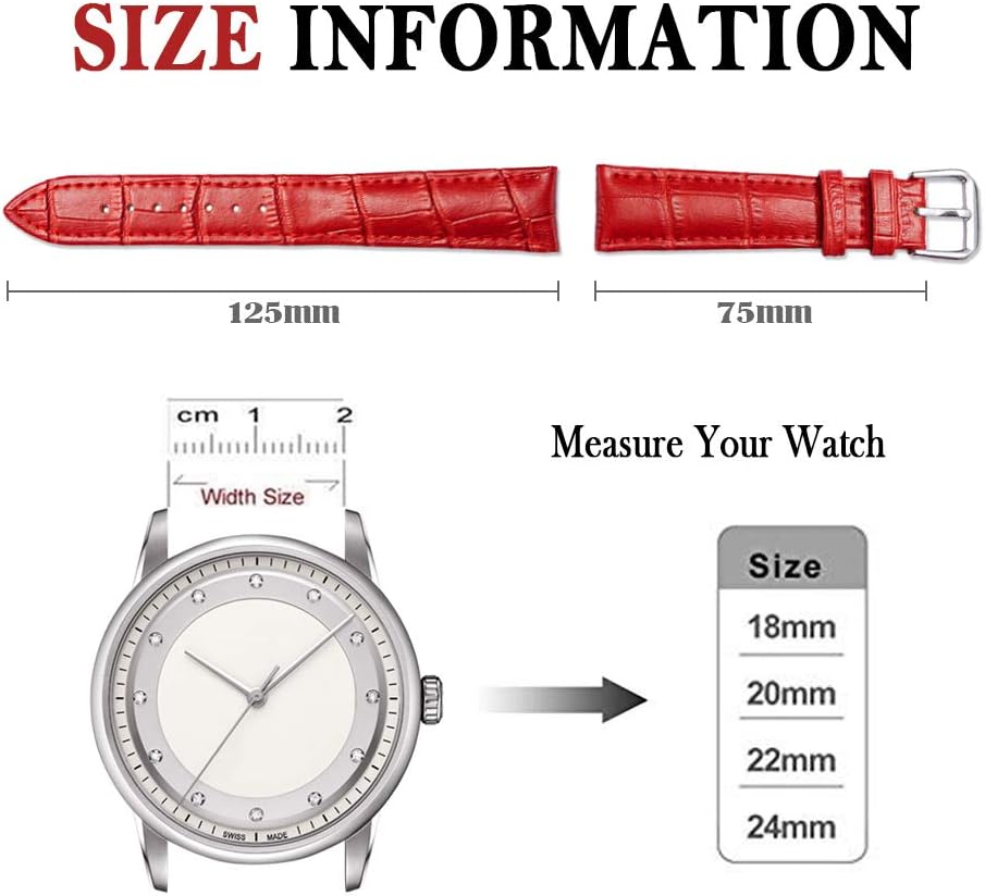 Alligator Style Genuine Leather Watch Bands Genuine Calf Leather Replacement Watch Strap with Stainless Metal Buckle