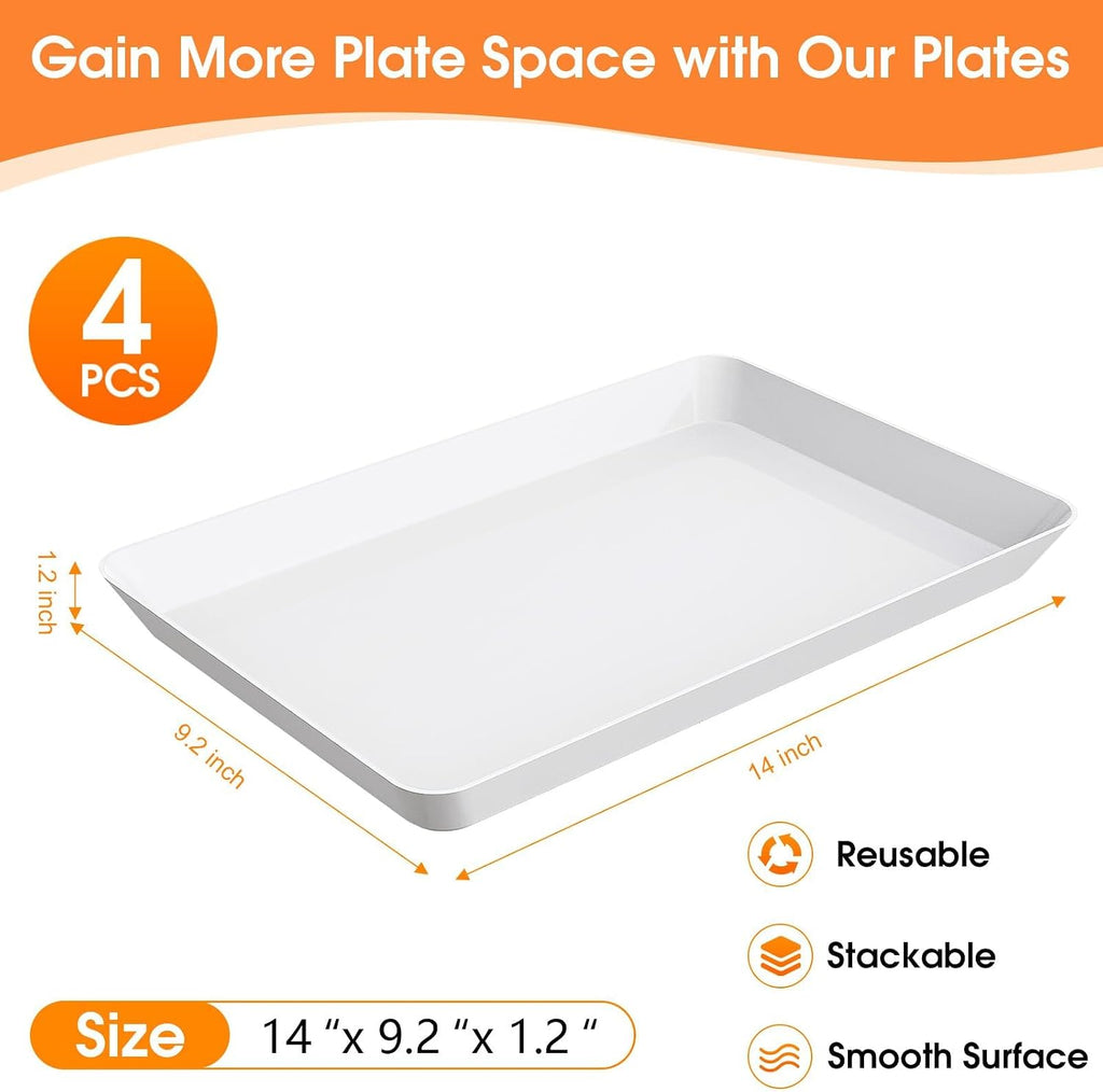 Serving Trays, Serving Platter, Plastic Trays, 4-Pack, White