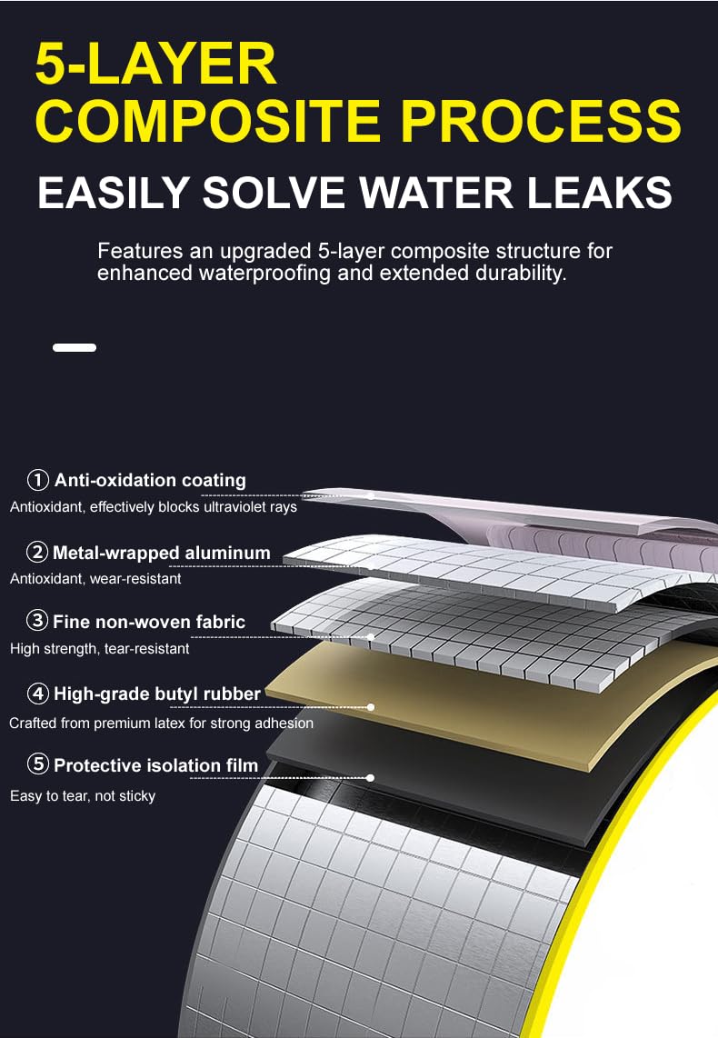 Butyl Waterproof Tape, 4" x 16' Aluminum Foil Sealant Tape for Leak-Proof Patching of Windows, Glass, Boats, Pipes，RV
