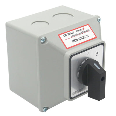 KEYMOO 32A Rotary Changeover Switch with Box, 660V 3 Position 2 Phase 8 Terminals, Universal Selector Switch with Yellow Fork Terminals IP65 CE 26-32/D202.2D