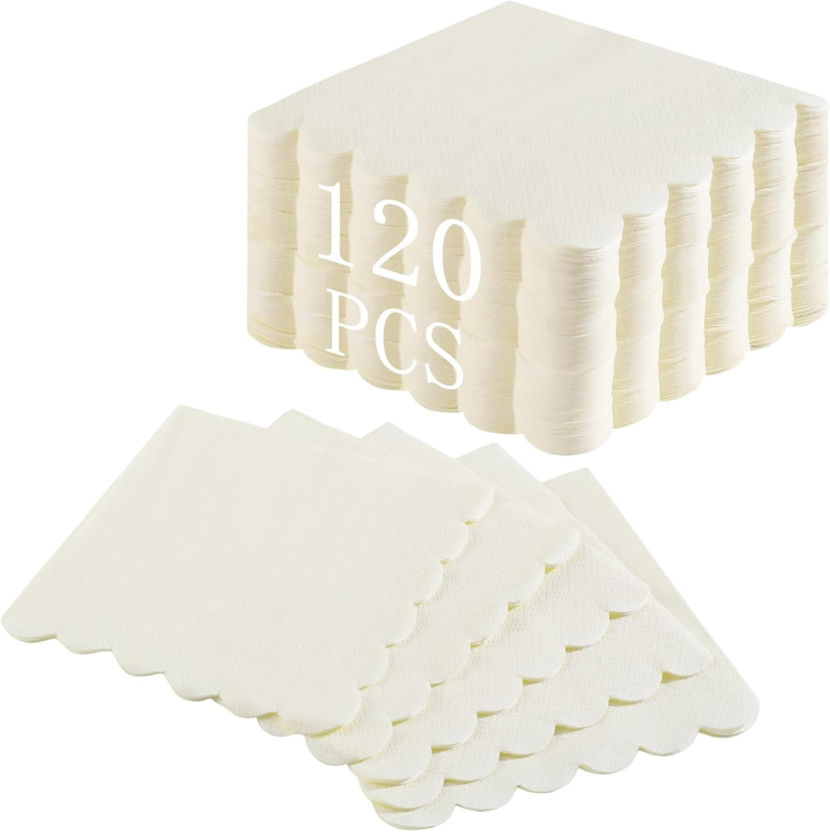 120 Pcs Cocktail Napkins Scalloped Ivory Paper Napkins