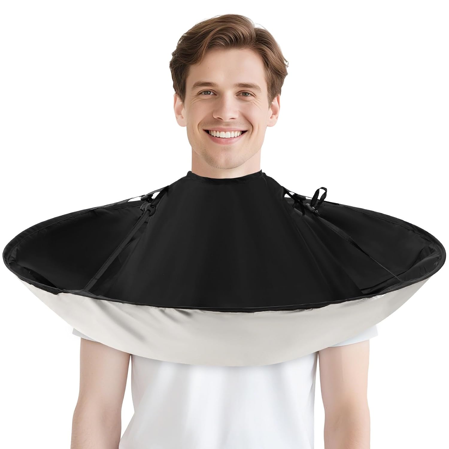 Hair Cutting Cloak Cape Foldable Haircut Umbrella Cape for Adults | Black Barber Cape with Adjustable Neck, Catches