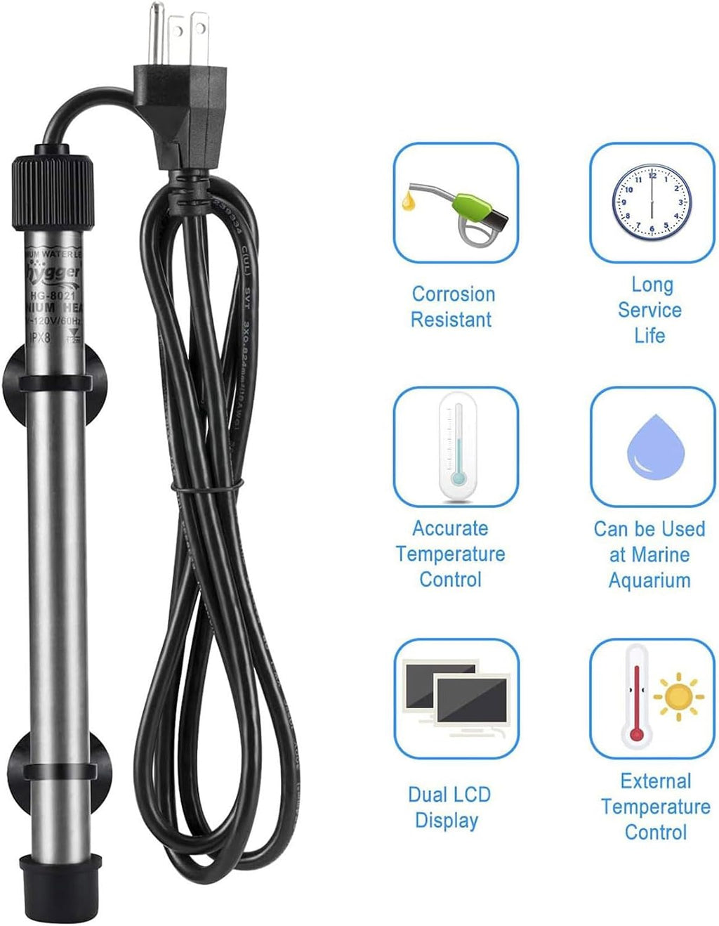 802 Aquarium Titanium Heater Rod Fish Tank Heating Element Replacement Heater Tube (Controller Excluded) 200W
