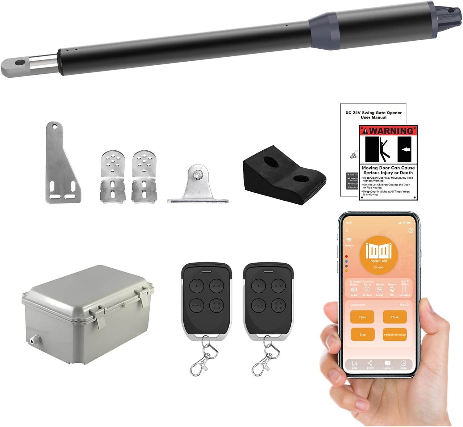 C01-L Smart Automatic Gate Opener Kit, App Compatible Single Swing Gate Opener-Up to 14ft Long or 440lb, Electric