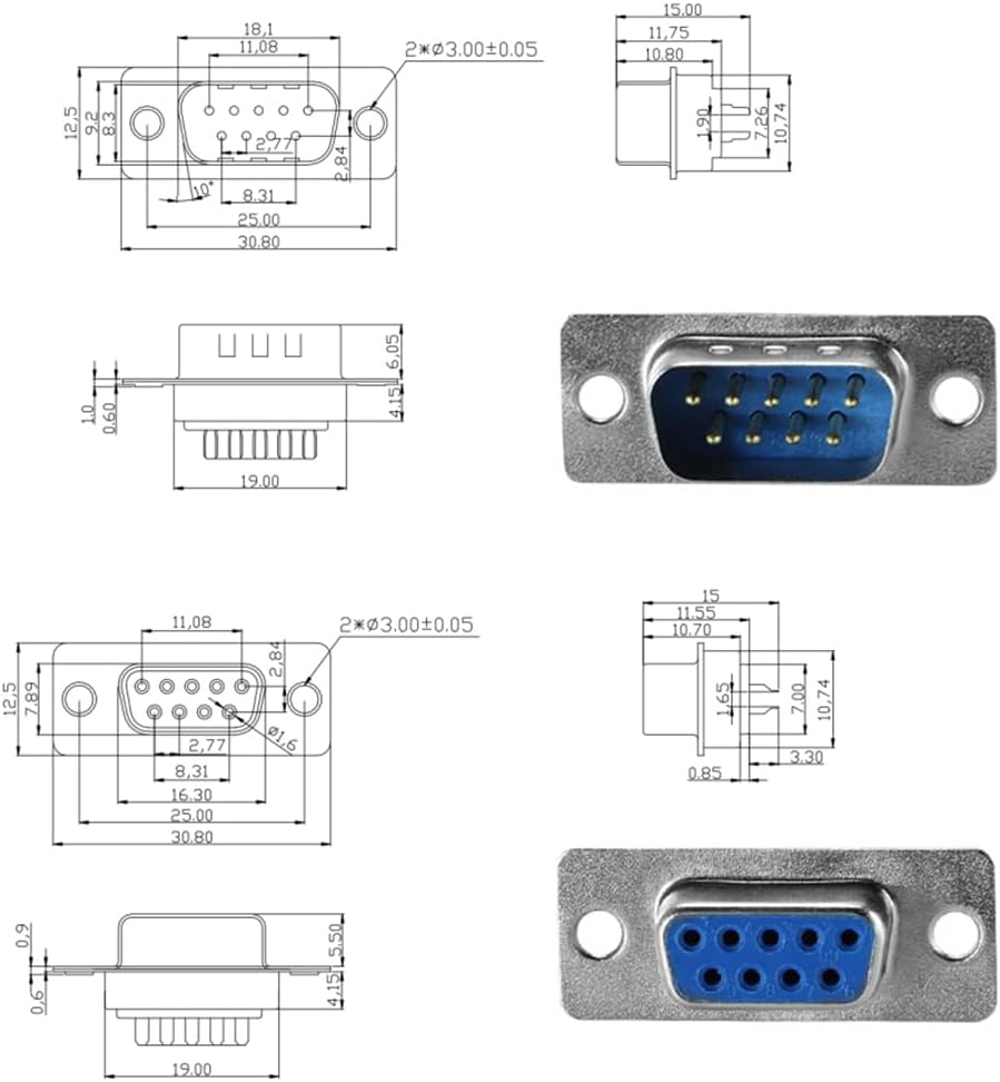 20PCS DB9 RS232 D-SUB Serial Solder Cup Connectors