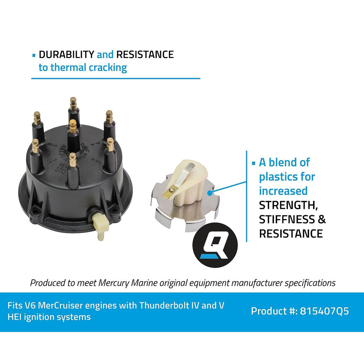 Quicksilver 815407Q5 Distributor Cap Kit for Marinized V6 Engines by GM with Thunderbolt IV and V HEI Ignition Systems
