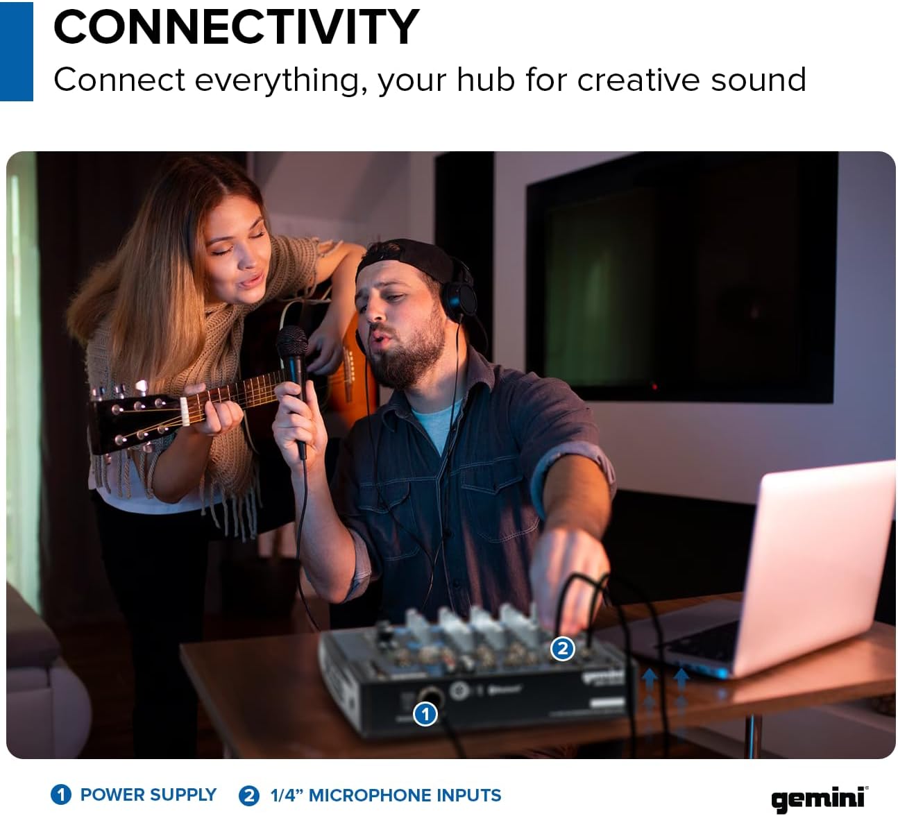 8-Channel Bluetooth Audio Mixer with USB & FX (GEM-08USB) | 8-channel Bluetooth mixer with USB & FX - dual XLR