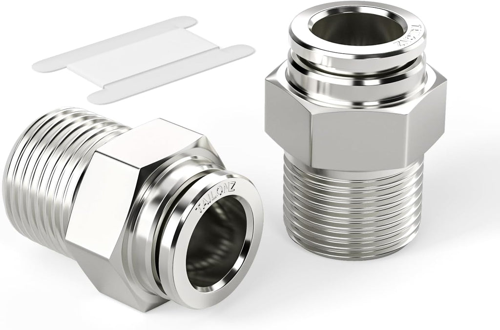 TAILONZ 304 Stainless Steel 1/2" x 1/2" NPT Push to Connect Straight 2Pcs