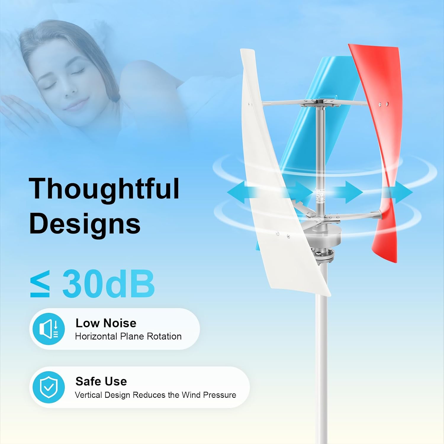 Wind Turbine Generator Kit, Vertical 3 Blades Home Windmill Kit Hybrid Wind System with Controller for Terrace