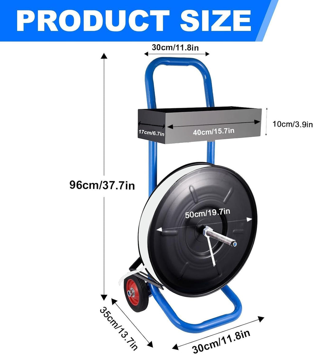 Heavy Duty Strapping Cart Dispenser for 15.7" PET & 7.9" PP/Fibre Coils, Movable Banding Machine with Brake System &