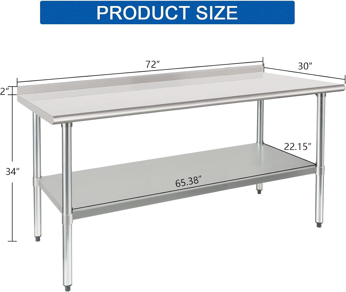 HARDURA Stainless Steel Prep & Work Table 30 x 72 Inches Backsplash
