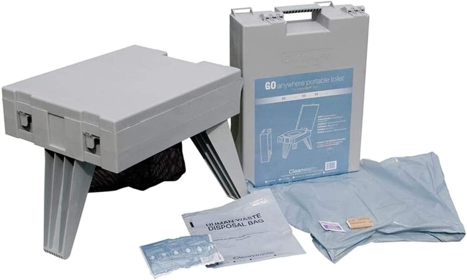 GO Anywhere Complete Portable Camping Toilet with 3 Waste Kits | For Camping, Hunting, Fishing - Kit includes Waste