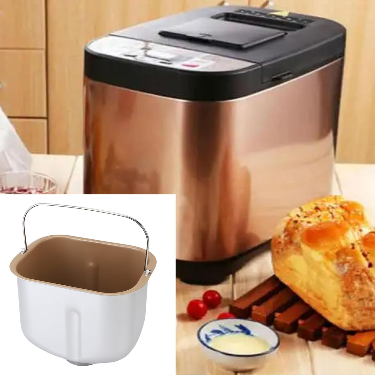 NOENNULL Bread Machine Baking Bucket Stainless Steel Bread Maker Inner Replacement Part for Home Commercial Bakeries