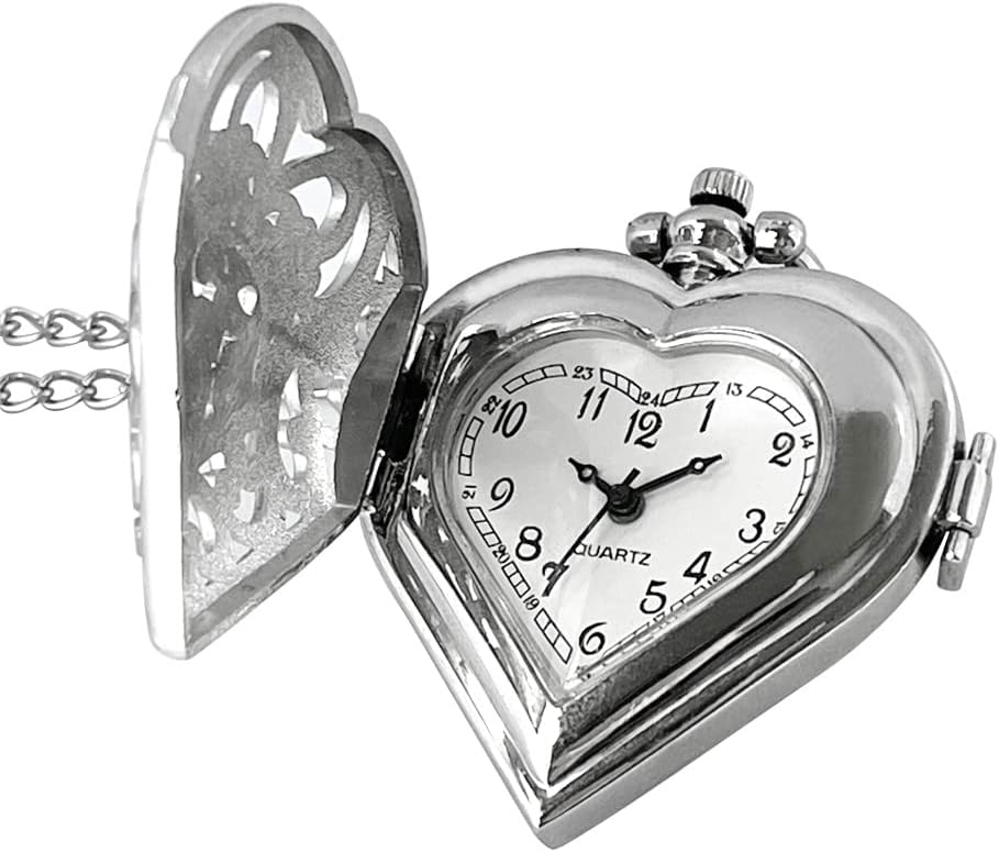 Women's Analog Pocket Watch Necklace for Women Heart Pocket Watch | Heart shaped pendant necklace pocket watches for