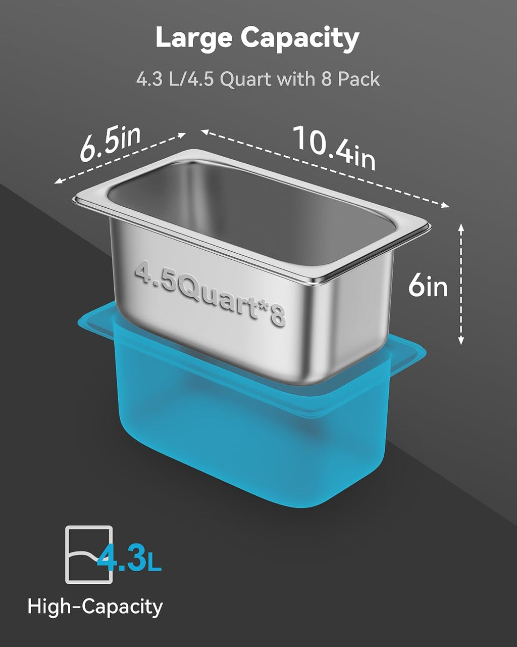 Hotel Pans with Lids, 8 Pack, 1/4 Size 6" Deep