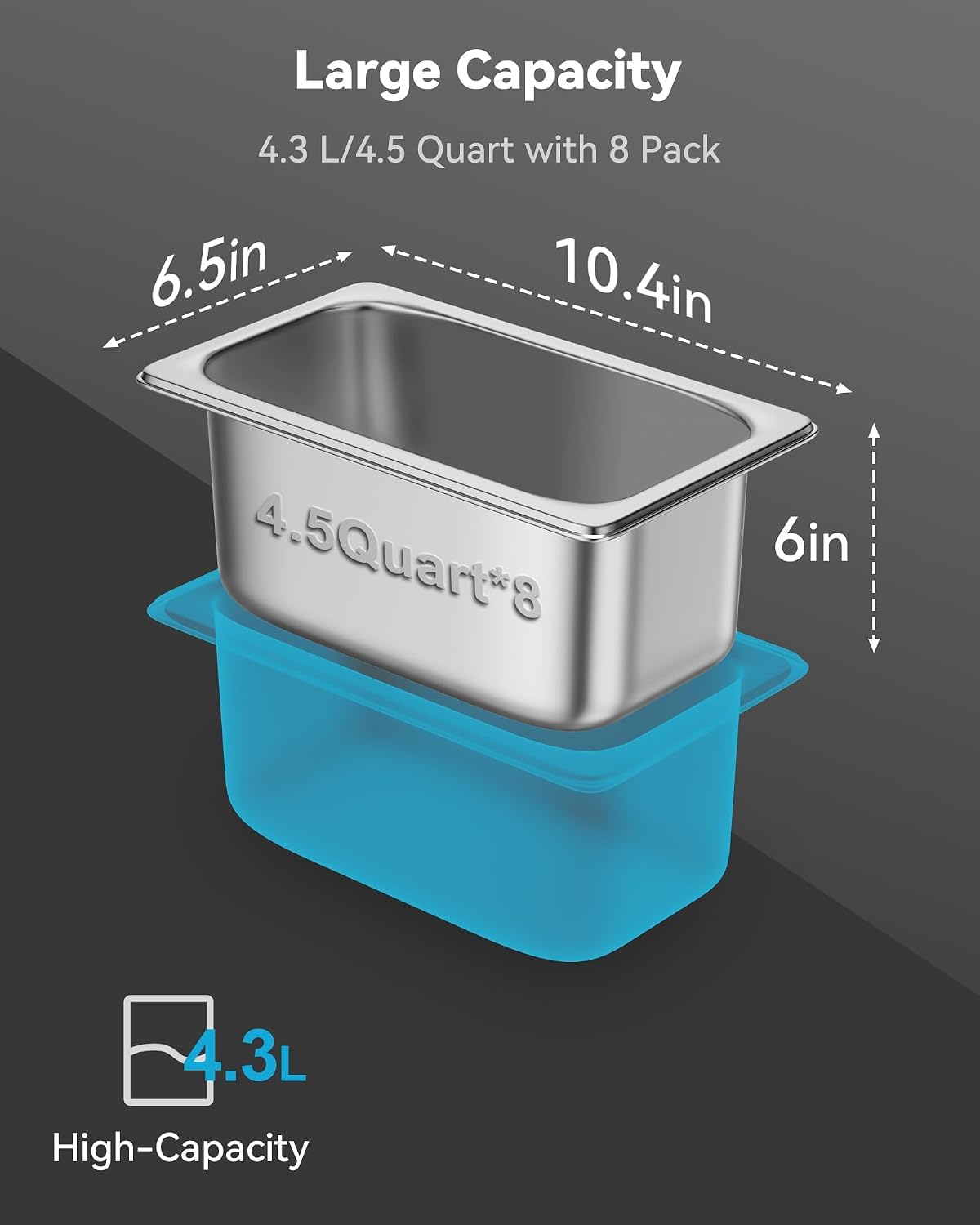 Hotel Pans with Lids, 8 Pack, 1/4 Size 6" Deep