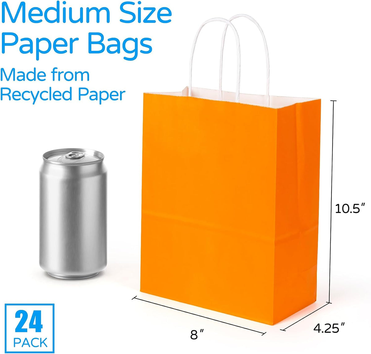 24 Pack Paper Bags with handles, 6 Colors Medium Gift Bags