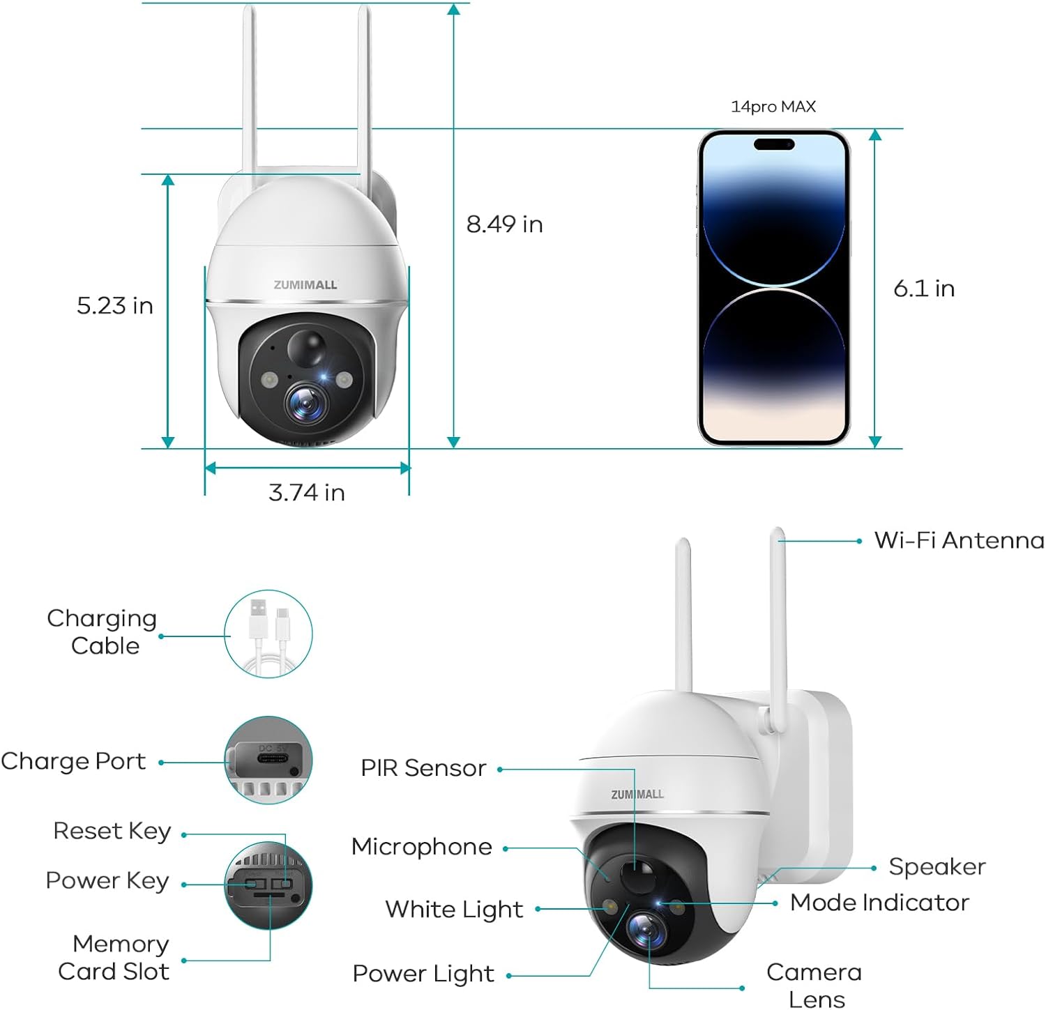 2K Security Cameras Wireless Outdoor, Battery Powered Cameras for Home Security with 360° View, Color Night Vision