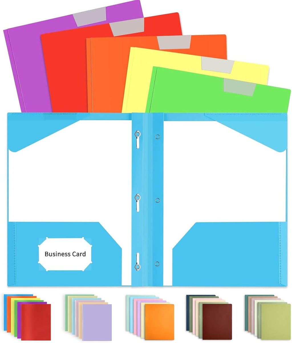 6 Pack Folders with Pockets and Prongs, Folders with Writable Label