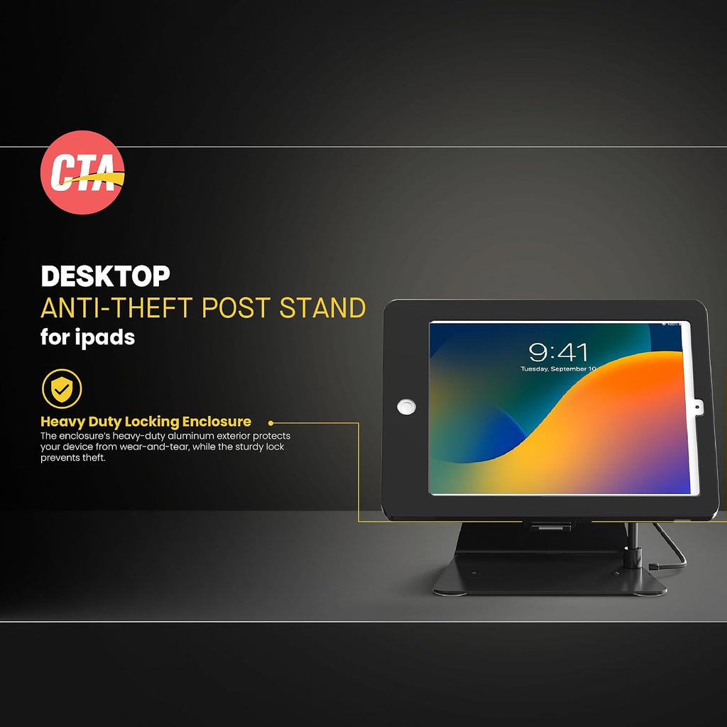 Desktop Anti-Theft Stand – Kiosk Stand with Stylus, Tether, and Aluminum Enclosure for iPad 11th Gen A16 11” - 10th