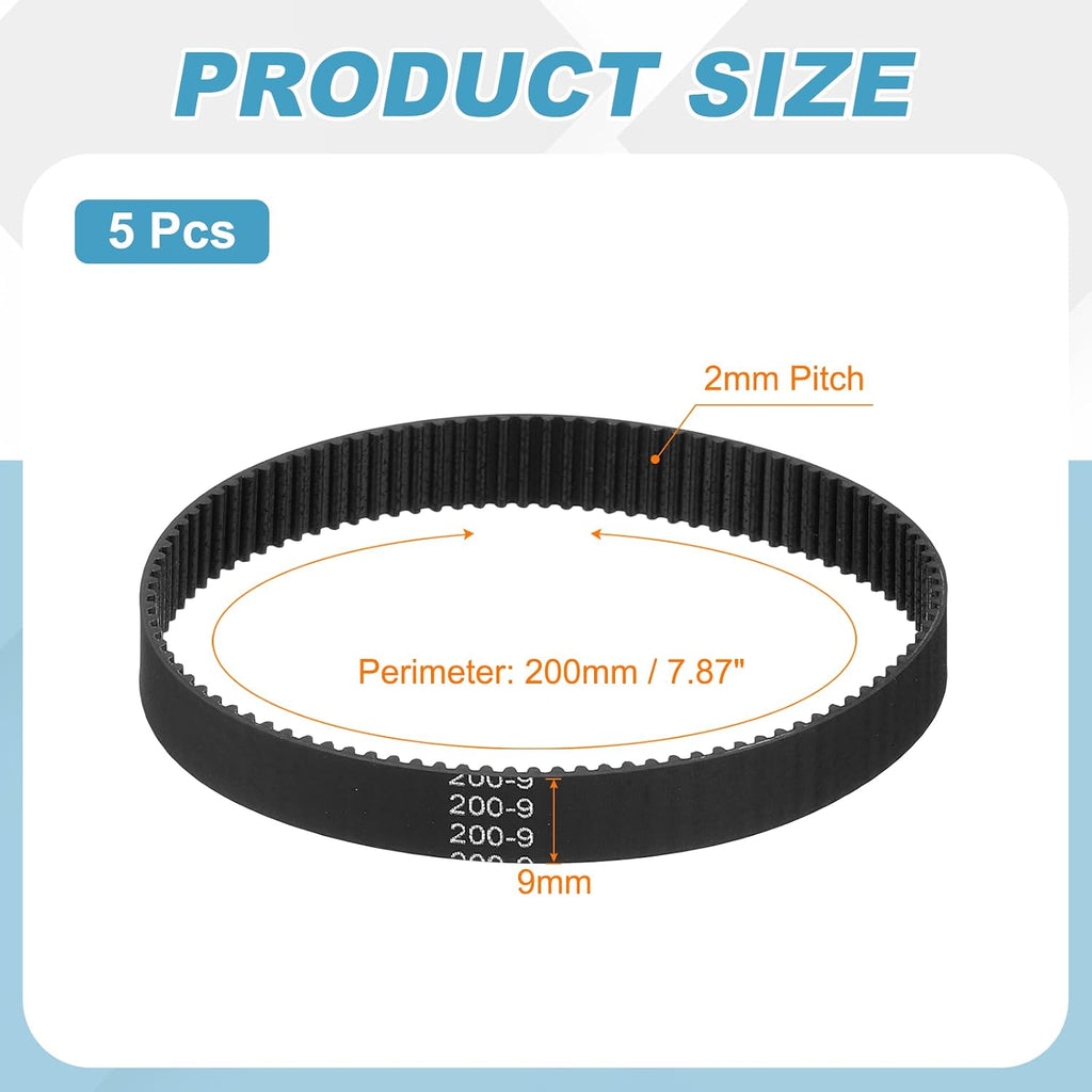 MECCANIXITY 200mm GT-2 Timing Belt 9mm Width 2mm Pitch Black 5pcs