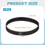 MECCANIXITY 200mm GT-2 Timing Belt 9mm Width 2mm Pitch Black 5pcs