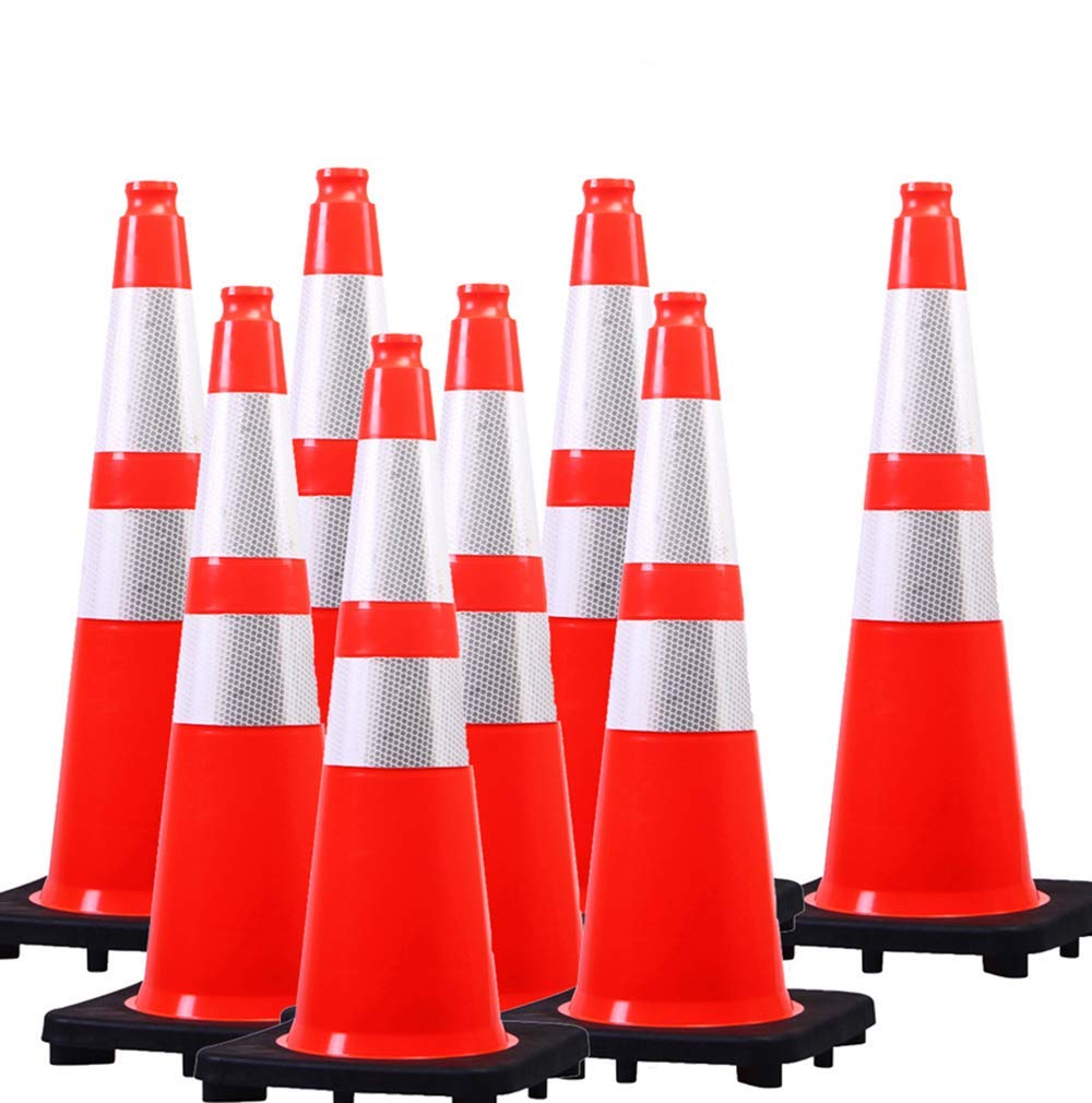 28 Inch Orange Traffic Cones, Heavy Duty Rubber Base | Heavy Duty Safety Cones with Weighted Rubber Base, Stable