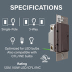 Legrand Radiant 150W LED Dimmer Light Switch 3-Way Rocker Brown 1 Pack