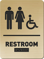 1 Pcs ADA Braille Unisex Restroom Signs, Gold