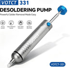 Solder Sucker No Clog Desoldering Pump for Solder Removing with Replaceable Heat Resistan Silicone Sucking Nozzle, Desoldering Tool Sodering Pump Strong Vacuum Aluminum Suction Remover