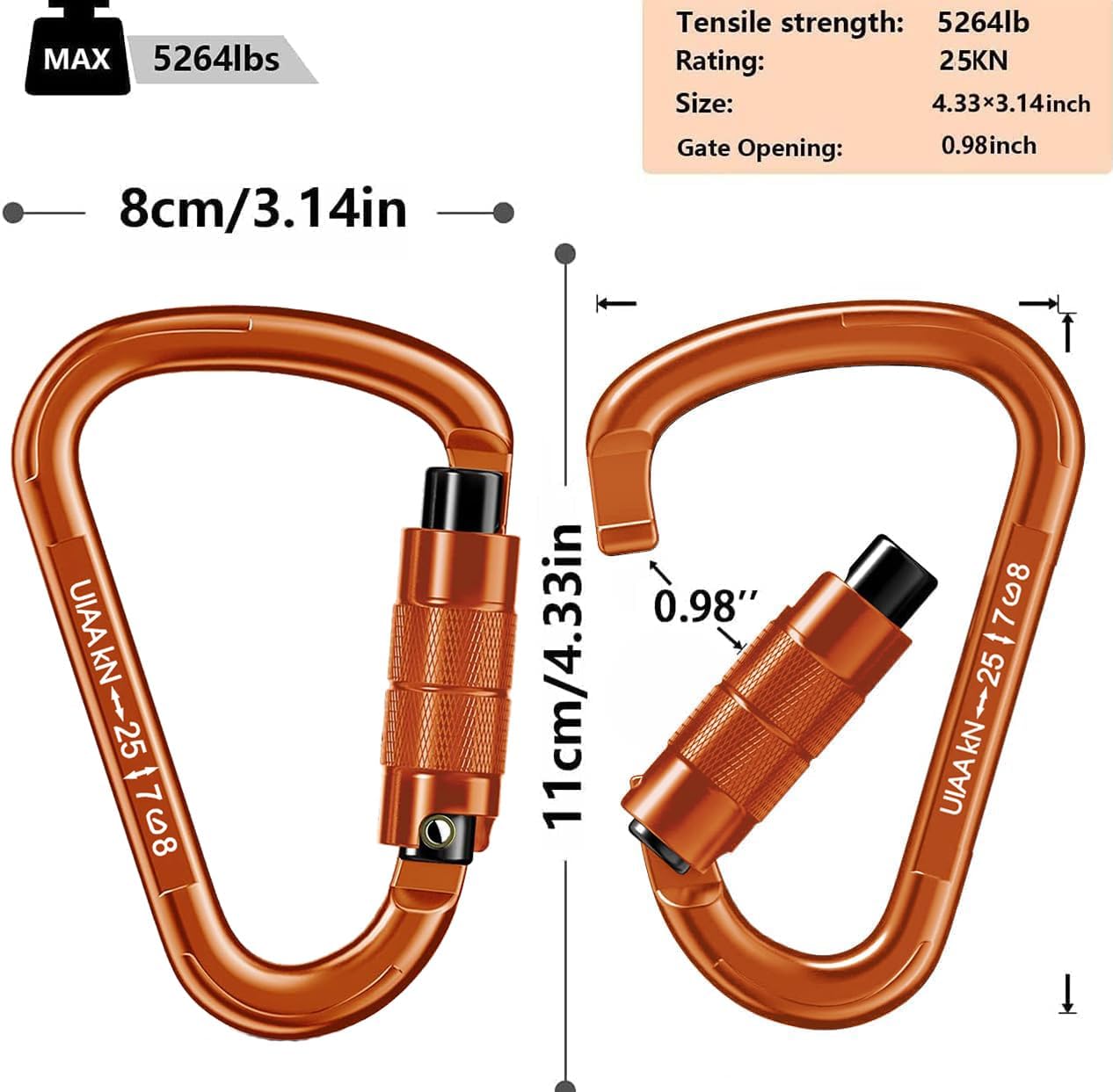 Auto Locking Carabiner Heavy Duty Carabiner 25kN UIAA Certified Climbing Carabiner Climbing Equipment Safety