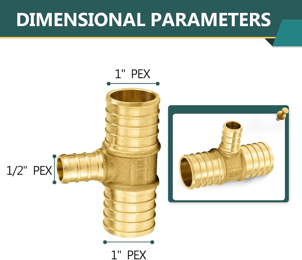 3-Pack Niikappu PEX Fittings 1" x 1" x 1/2" Pex Tee(PEX1807086-3)