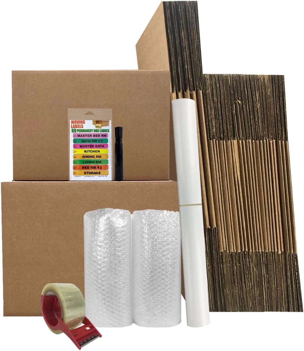 UBOXES Moving Boxes - 2 Room Bigger Smart Moving Kit - 28 Boxes,Tape, More