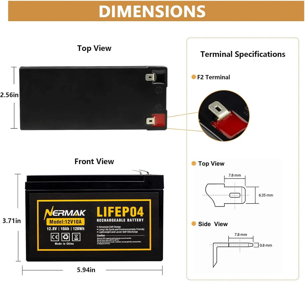 2 Pack 12V 10Ah Lithium Ion LiFePO4 Deep Cycle Battery, 2000+ Cycles Rechargeable Battery for Solar/Wind Power